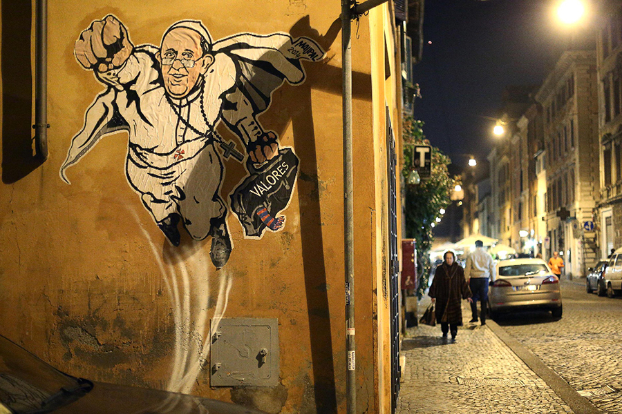 Pope Francis graffiti in Borgo Pio