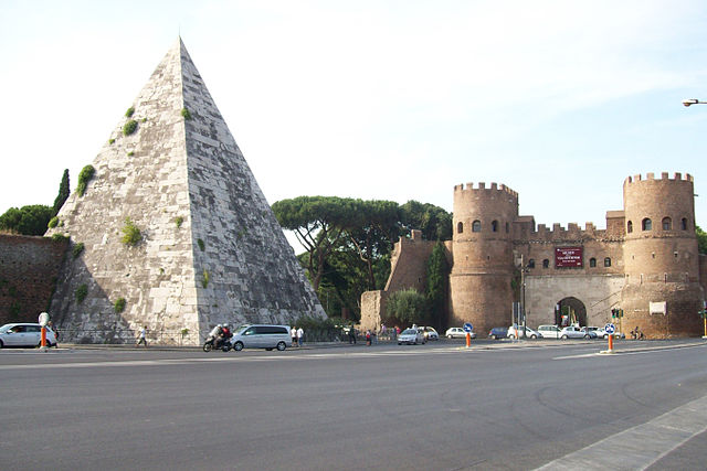 The Piramide of Cestius and the Porta di San Paolo, immediately within view as you exit the metro at Piramide station