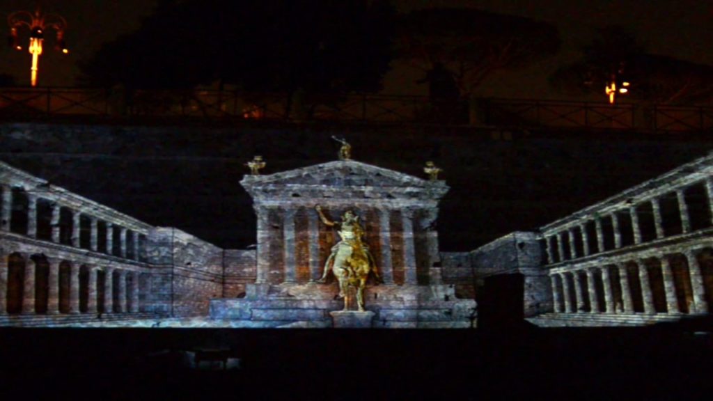 Viaggi nei Fori is a spectacular light and multimedia show illuminating the history of the Forums of Augustus and Caesar